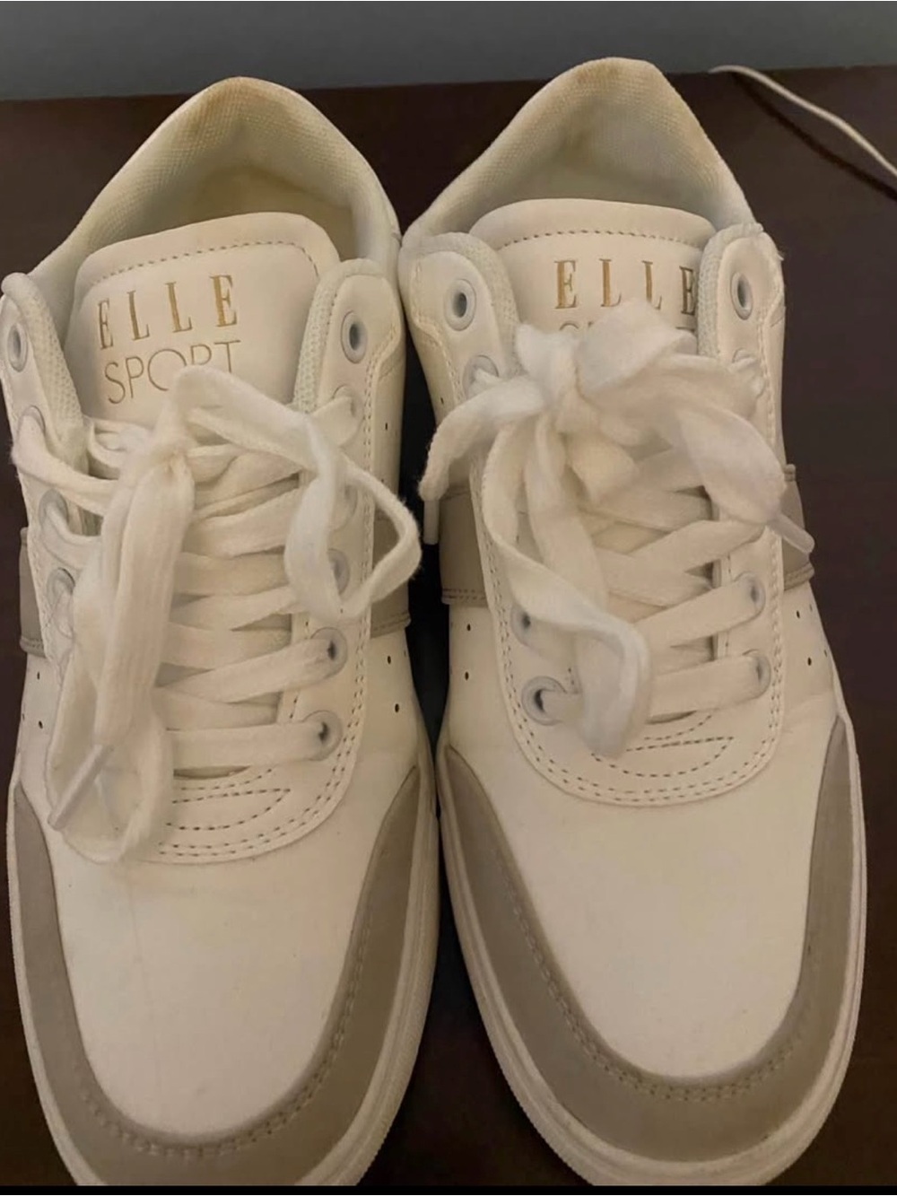 Elle Women’s White and Light Gray Lace-Up Sneakers